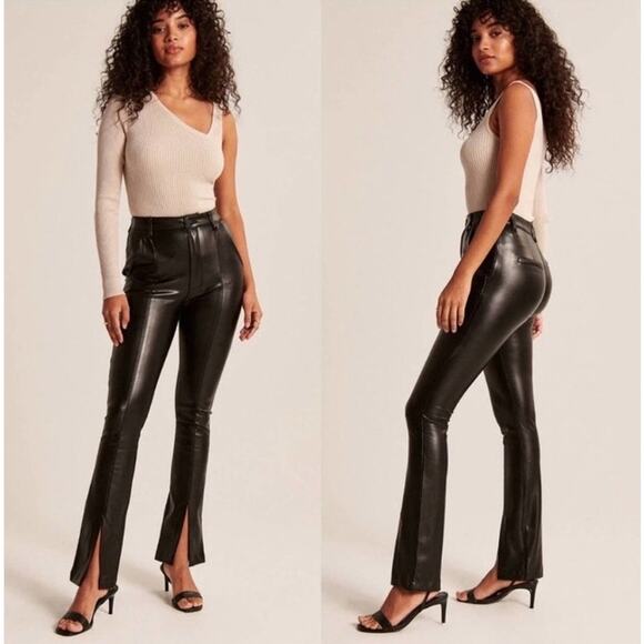 Abercrombie & Fitch Ultra High Rise Pants Leather Flare Slit Leg Extra Short - Picture 1 of 9